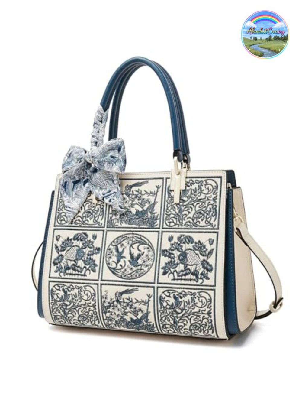 Vintage Satchel Handbag Faux Leather Top-Handle Tote Crossbody Adjustable Strap